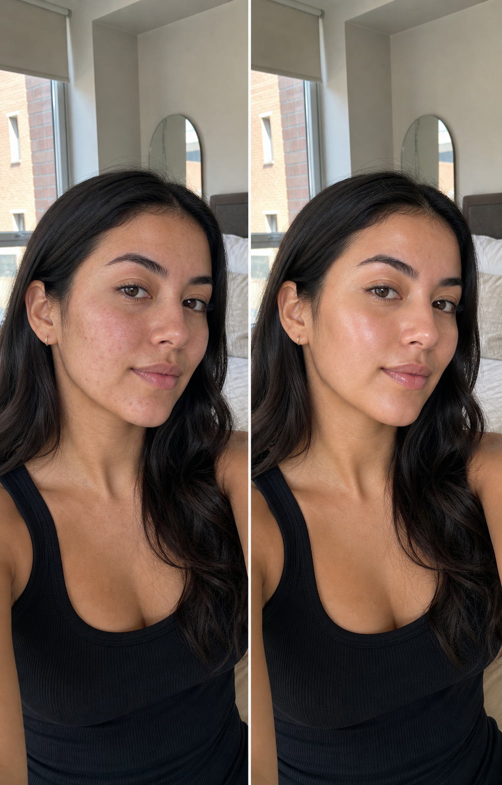 Antes y despues compacto en dormitorio con polera negra